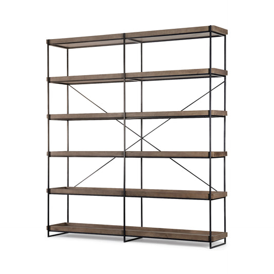 Medium Brown Wood and Iron Shelving Unit with 5 Tray Shelves By Homeroots | Shelves & Shelving Units | Modishstore