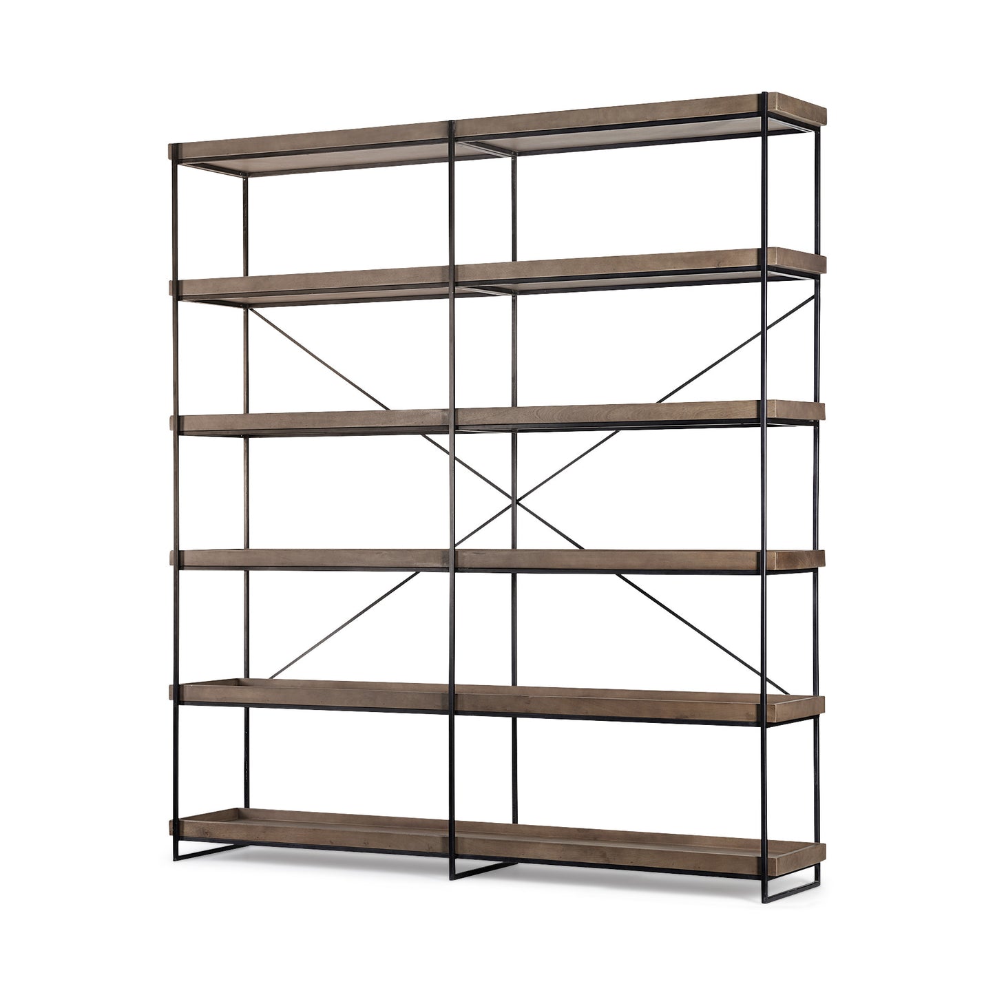 Medium Brown Wood and Iron Shelving Unit with 5 Tray Shelves By Homeroots | Shelves & Shelving Units | Modishstore - 2