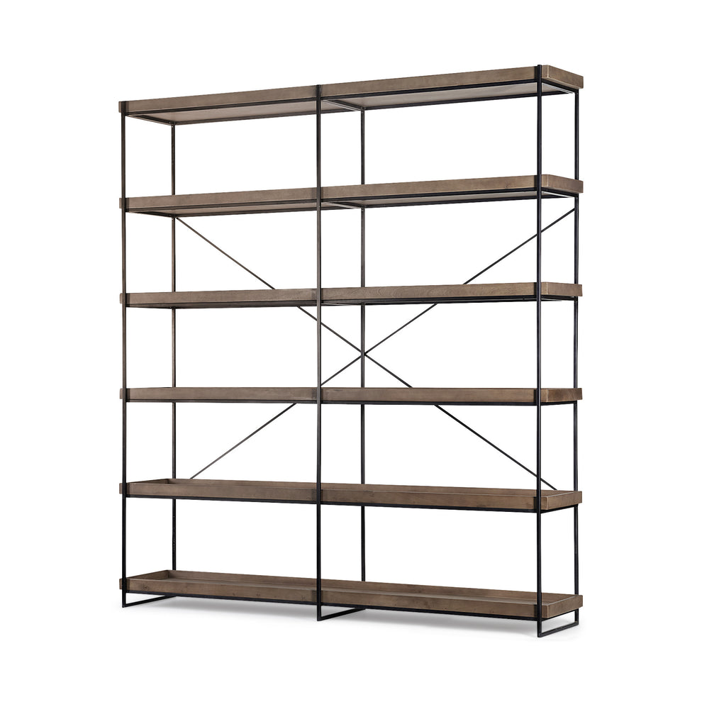 Medium Brown Wood and Iron Shelving Unit with 5 Tray Shelves By Homeroots | Shelves & Shelving Units | Modishstore - 2