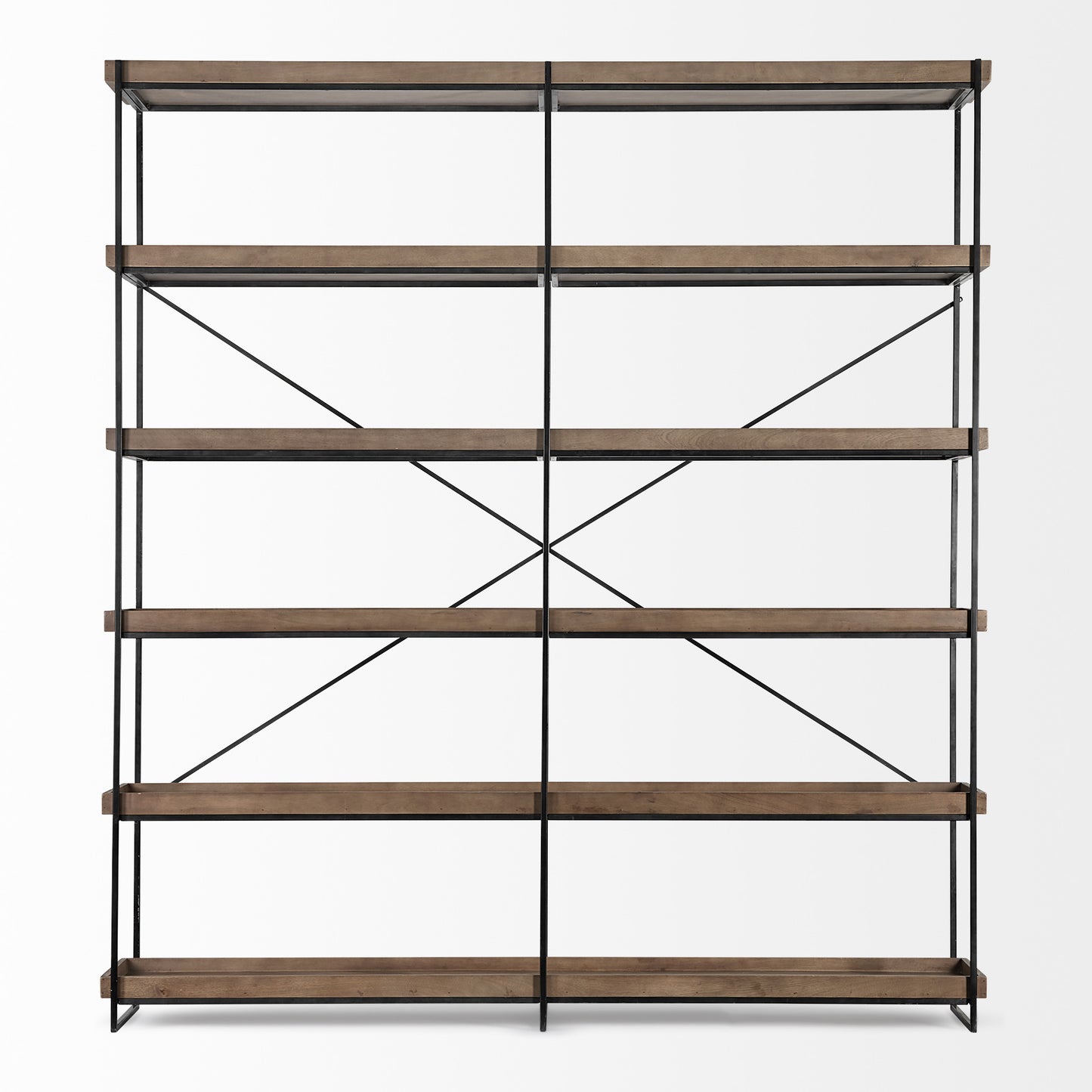 Medium Brown Wood and Iron Shelving Unit with 5 Tray Shelves By Homeroots | Shelves & Shelving Units | Modishstore - 2