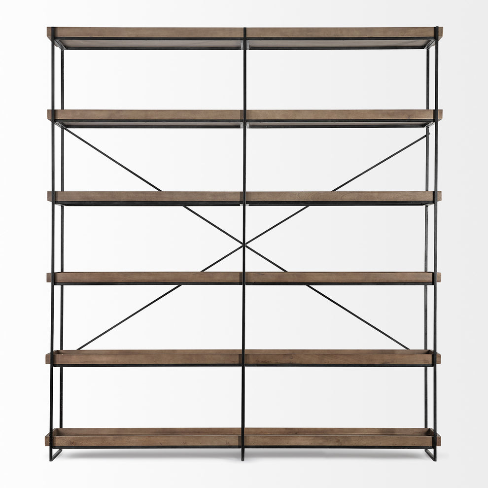 Medium Brown Wood and Iron Shelving Unit with 5 Tray Shelves By Homeroots | Shelves & Shelving Units | Modishstore - 3