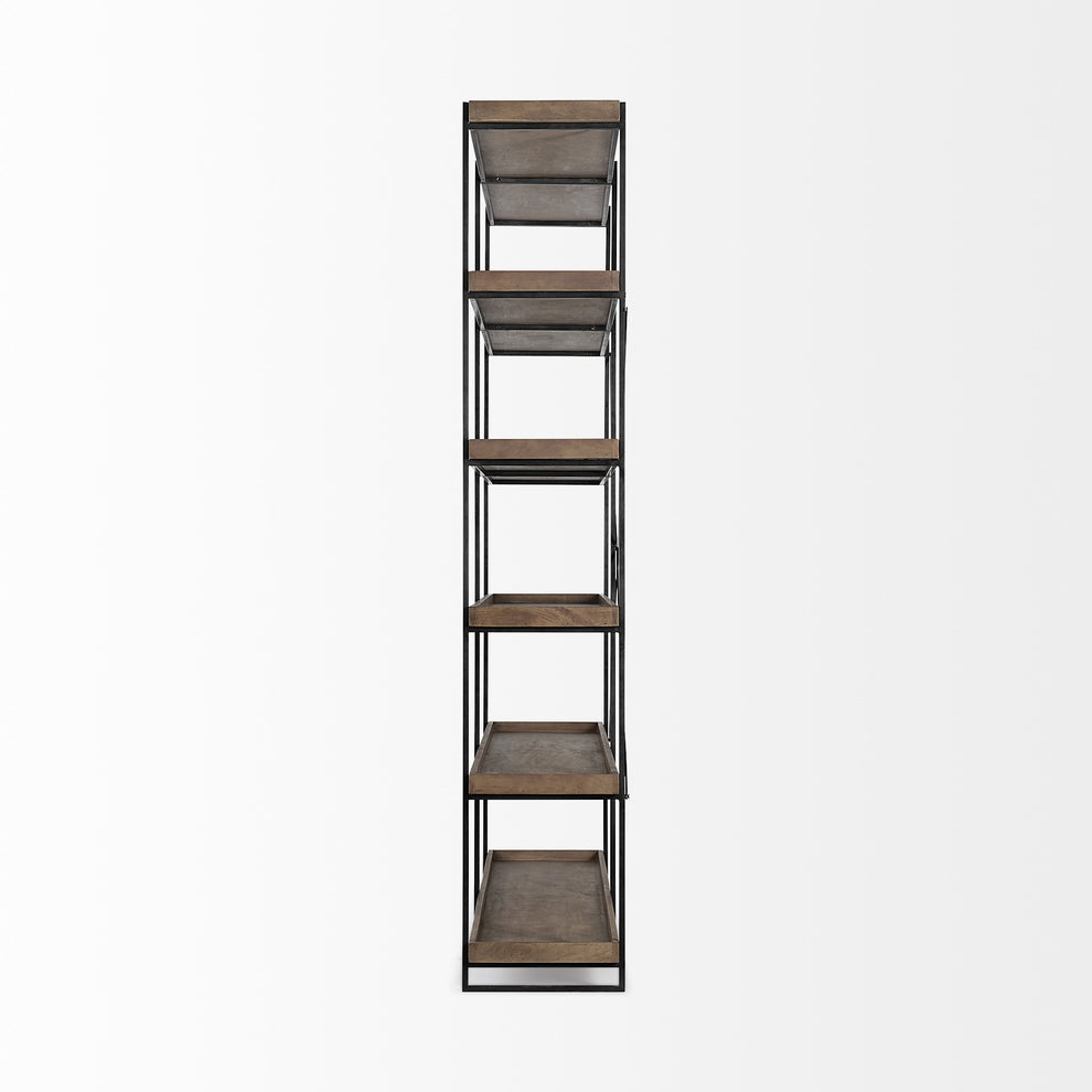 Medium Brown Wood and Iron Shelving Unit with 5 Tray Shelves By Homeroots | Shelves & Shelving Units | Modishstore - 4