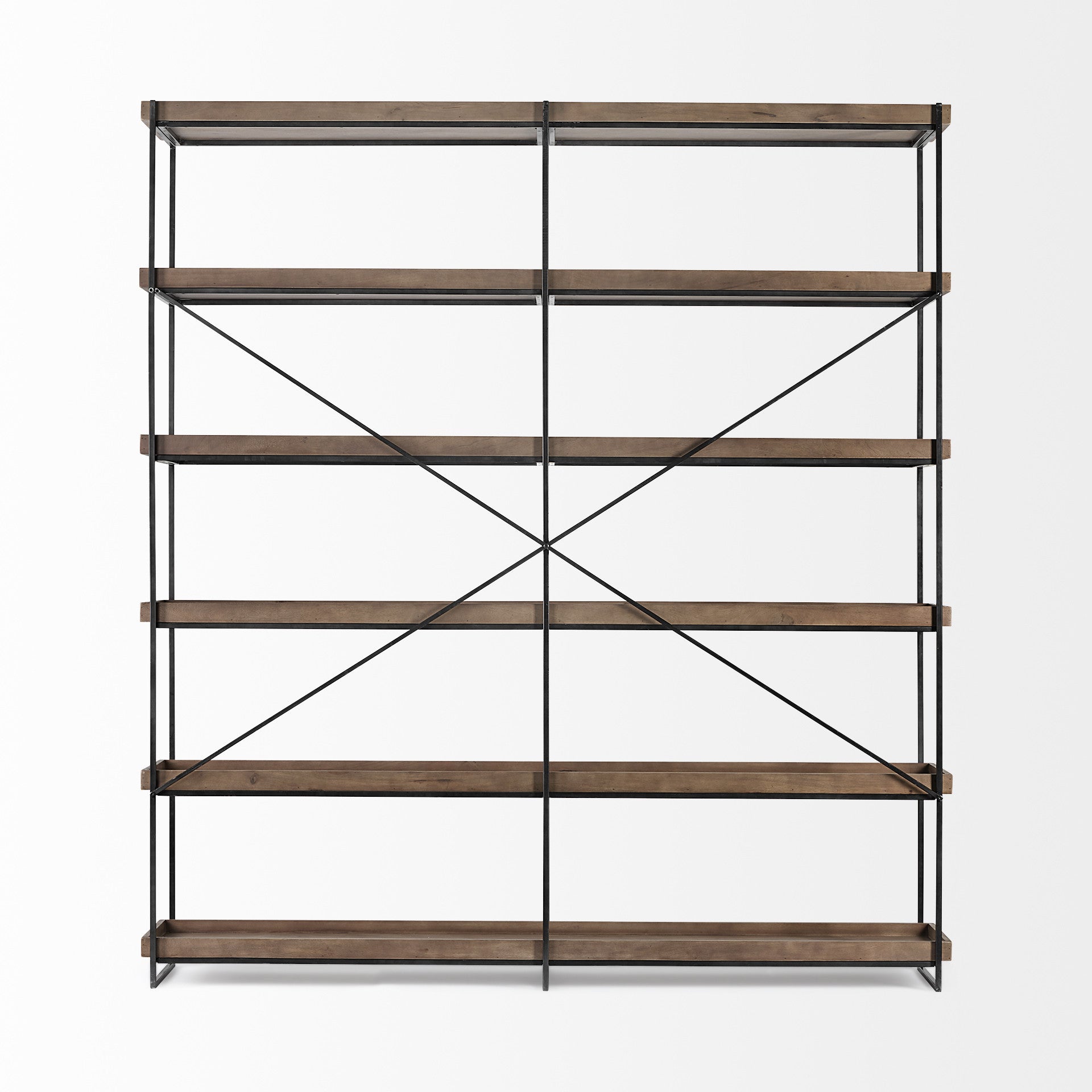 Medium Brown Wood and Iron Shelving Unit with 5 Tray Shelves By Homeroots | Shelves & Shelving Units | Modishstore - 5