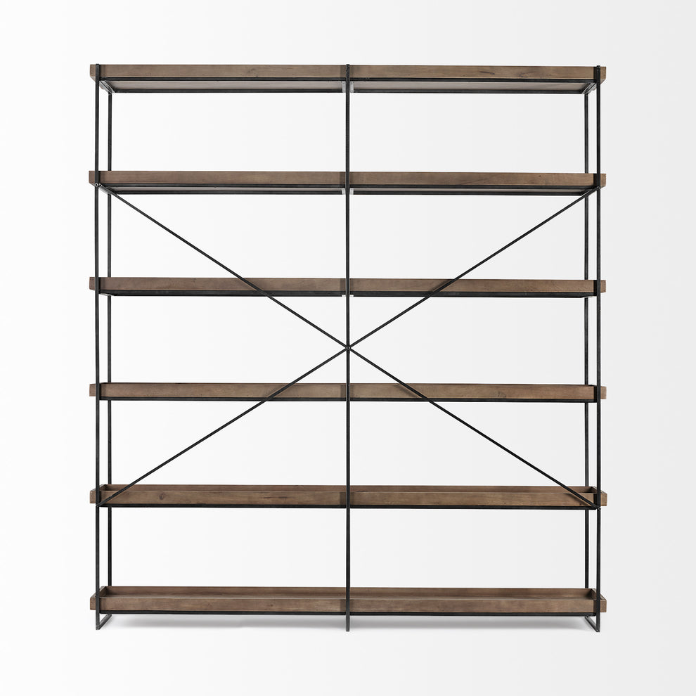 Medium Brown Wood and Iron Shelving Unit with 5 Tray Shelves By Homeroots | Shelves & Shelving Units | Modishstore - 5