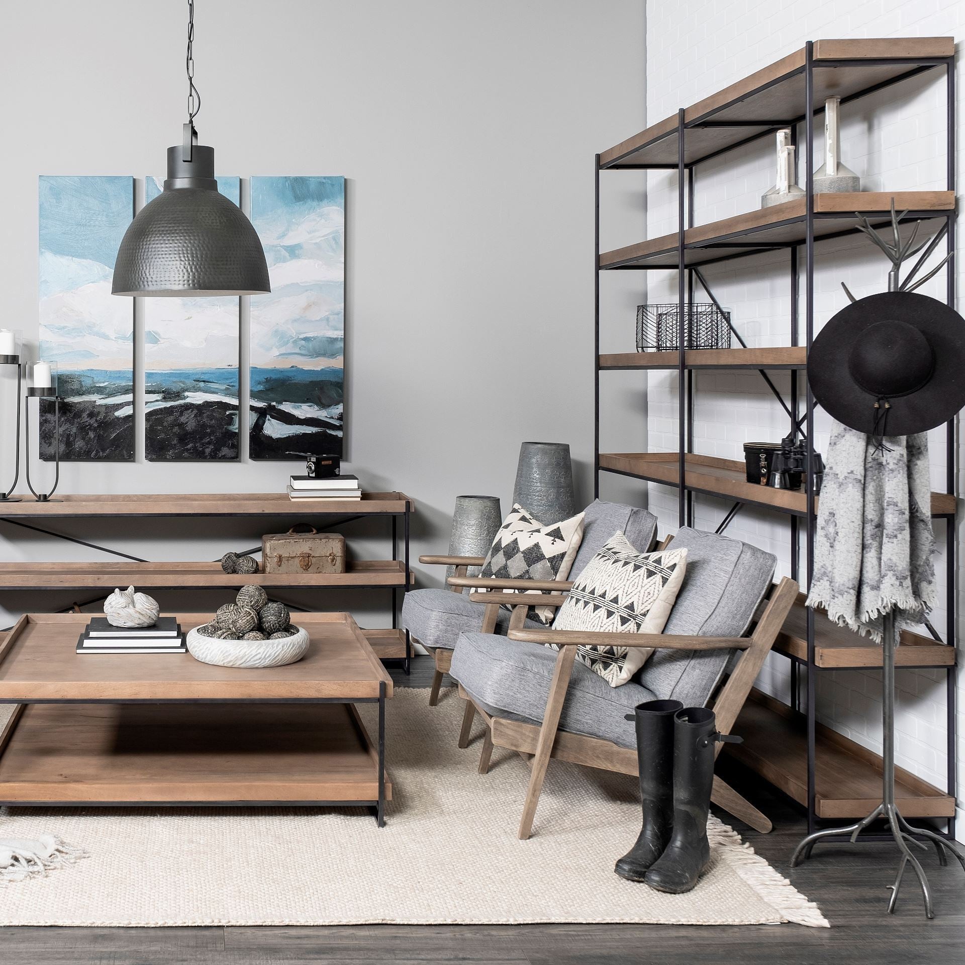 Medium Brown Wood and Iron Shelving Unit with 5 Tray Shelves By Homeroots | Shelves & Shelving Units | Modishstore