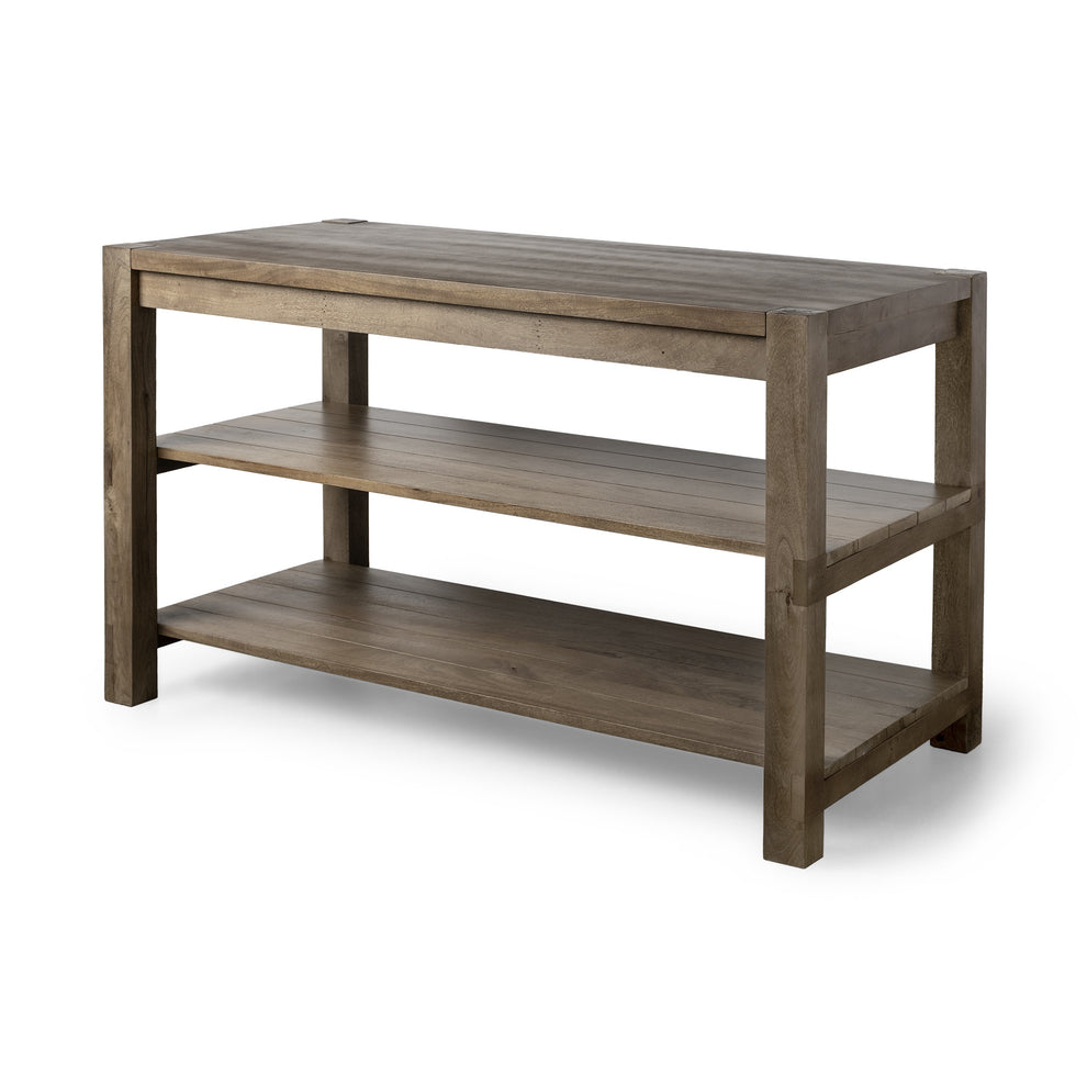Brown Solid Wood Kitchen Island With Two Tier Smooth Counter Top By Homeroots | Bar Carts | Modishstore - 2