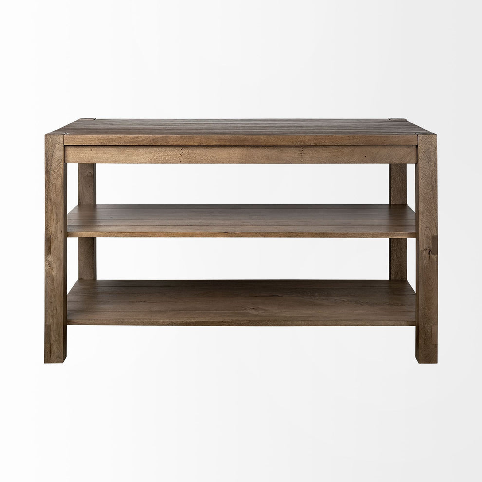 Brown Solid Wood Kitchen Island With Two Tier Smooth Counter Top By Homeroots | Bar Carts | Modishstore - 3