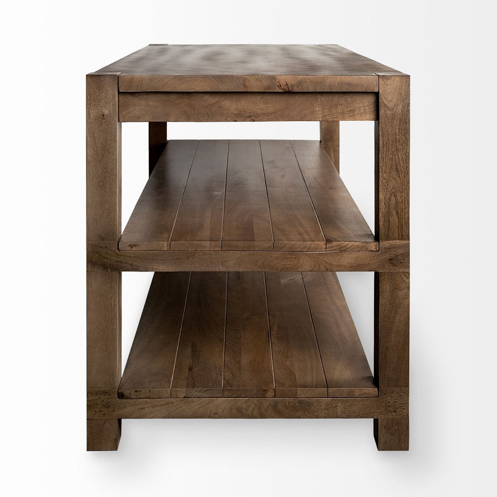 Brown Solid Wood Kitchen Island With Two Tier Smooth Counter Top By Homeroots | Bar Carts | Modishstore - 4