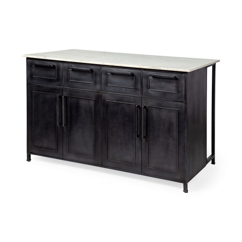 Solid Iron Black Body White Marble Top Kitchen Island With 4 Drawer By Homeroots | Bar Carts | Modishstore - 2