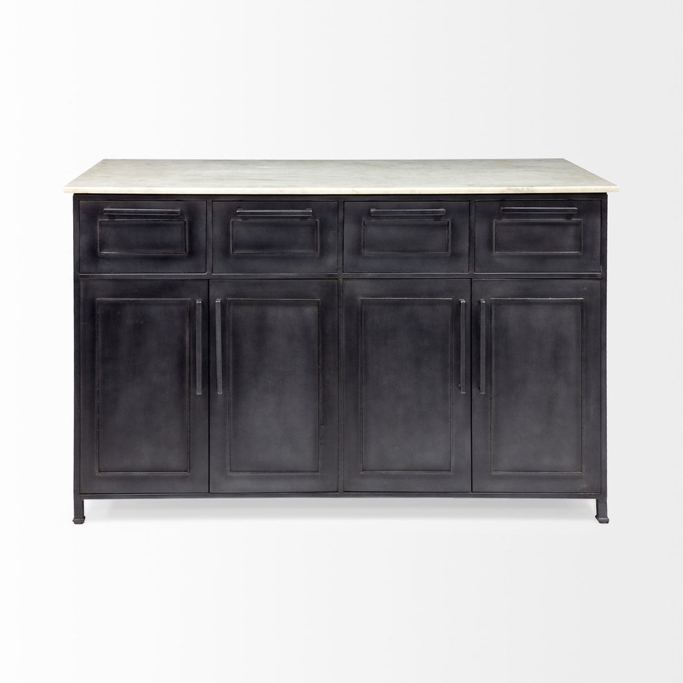 Solid Iron Black Body White Marble Top Kitchen Island With 4 Drawer By Homeroots | Bar Carts | Modishstore - 3
