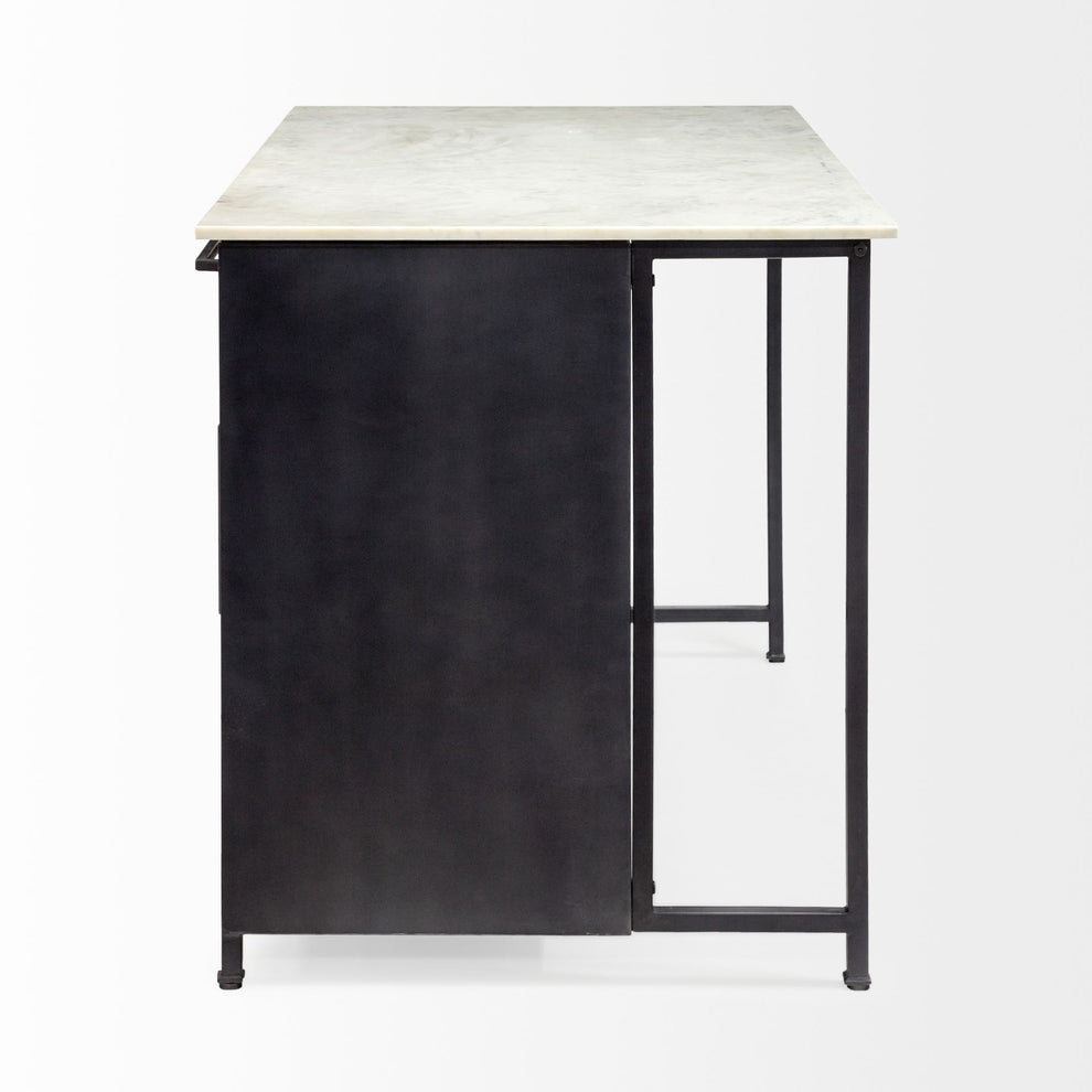 Solid Iron Black Body White Marble Top Kitchen Island With 4 Drawer By Homeroots | Bar Carts | Modishstore - 4