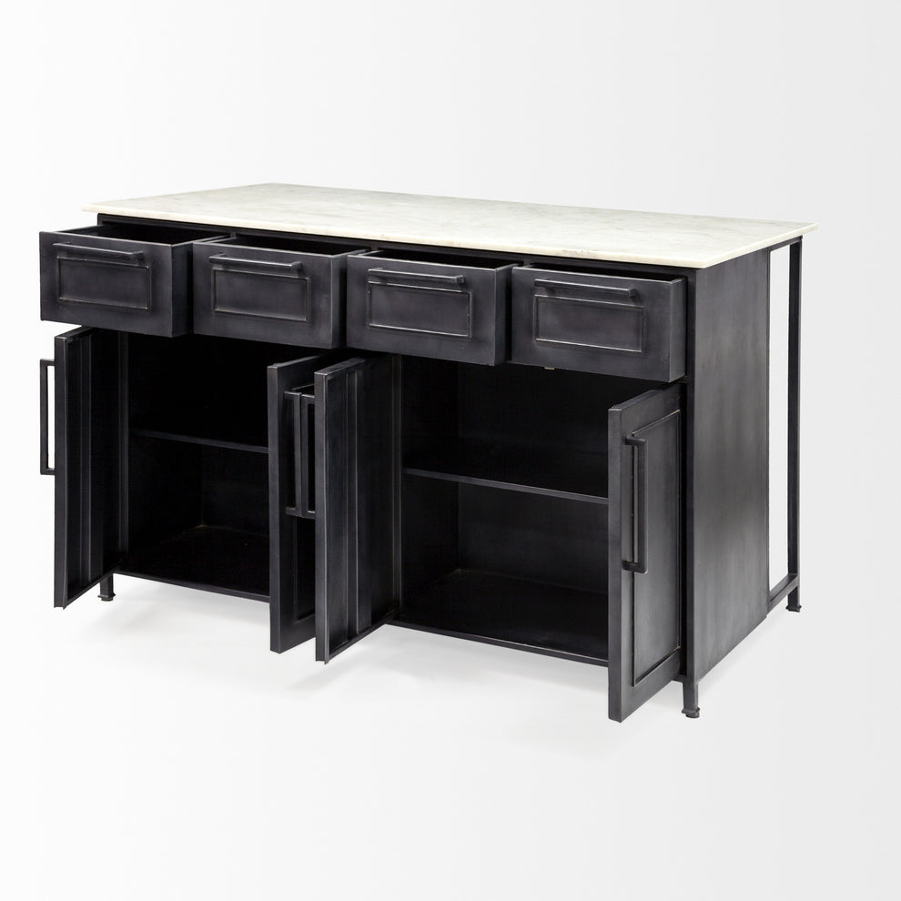 Solid Iron Black Body White Marble Top Kitchen Island With 4 Drawer By Homeroots | Bar Carts | Modishstore - 6