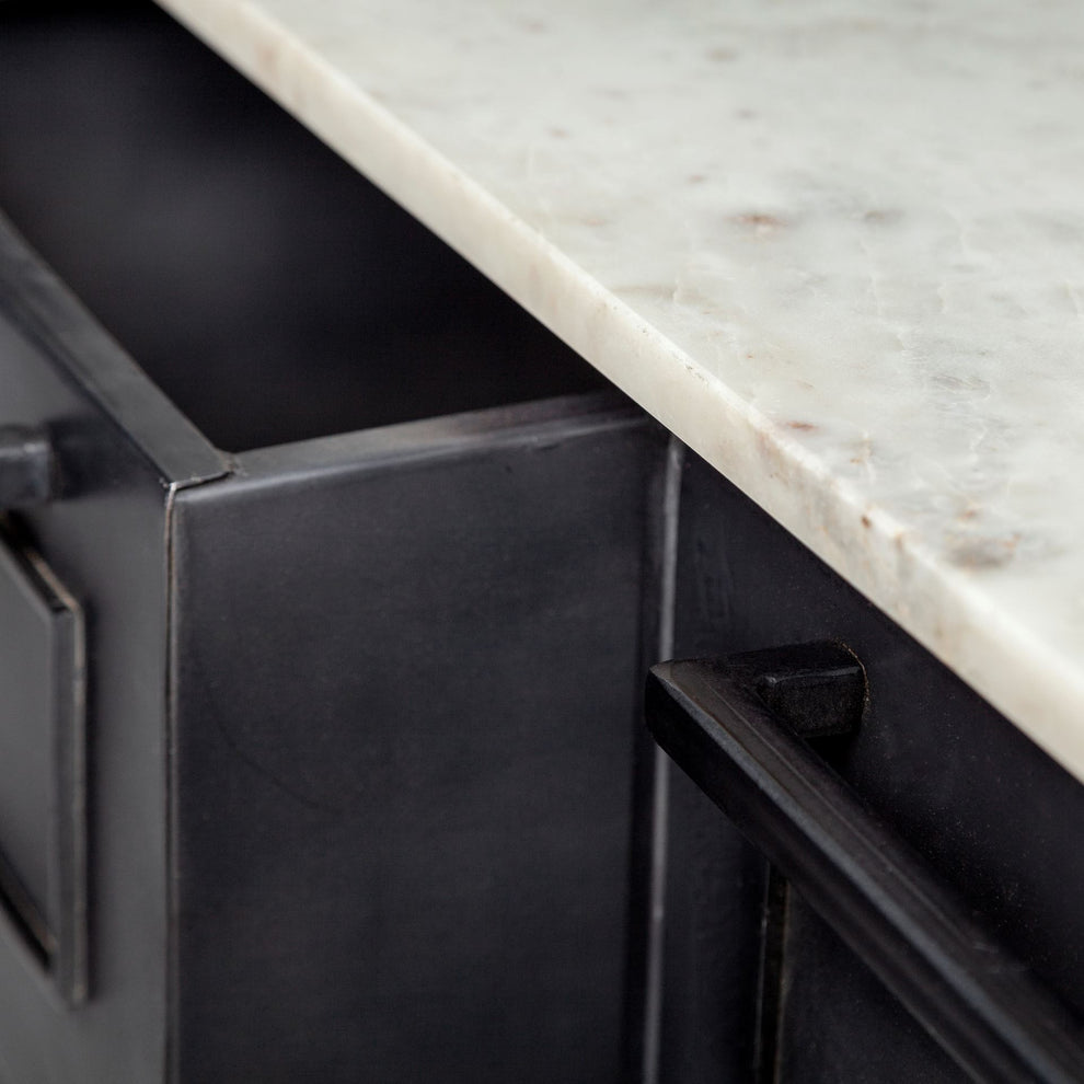 Solid Iron Black Body White Marble Top Kitchen Island With 4 Drawer By Homeroots | Bar Carts | Modishstore - 7