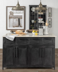 Solid Iron Black Body White Marble Top Kitchen Island With 4 Drawer By Homeroots