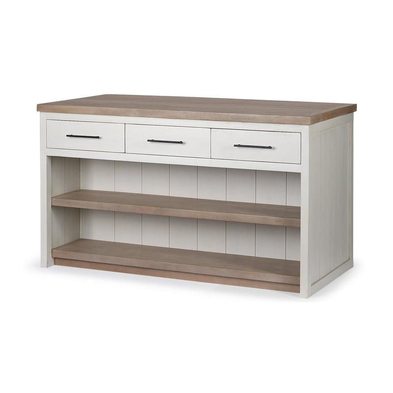 White And Brown Two Tone Wooden Kitchen Island With 3 Drawers By Homeroots | Bar Carts | Modishstore