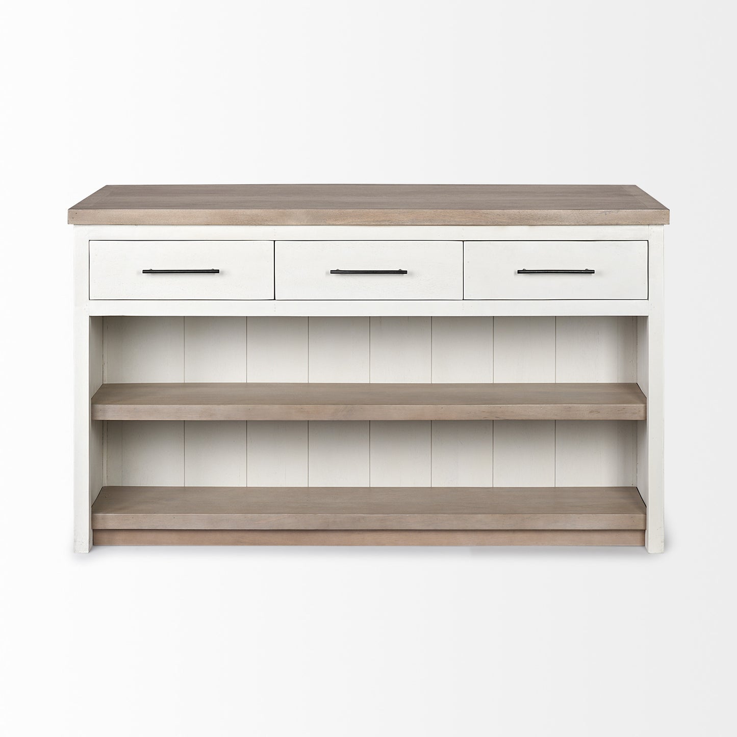 White And Brown Two Tone Wooden Kitchen Island With 3 Drawers By Homeroots | Bar Carts | Modishstore - 2