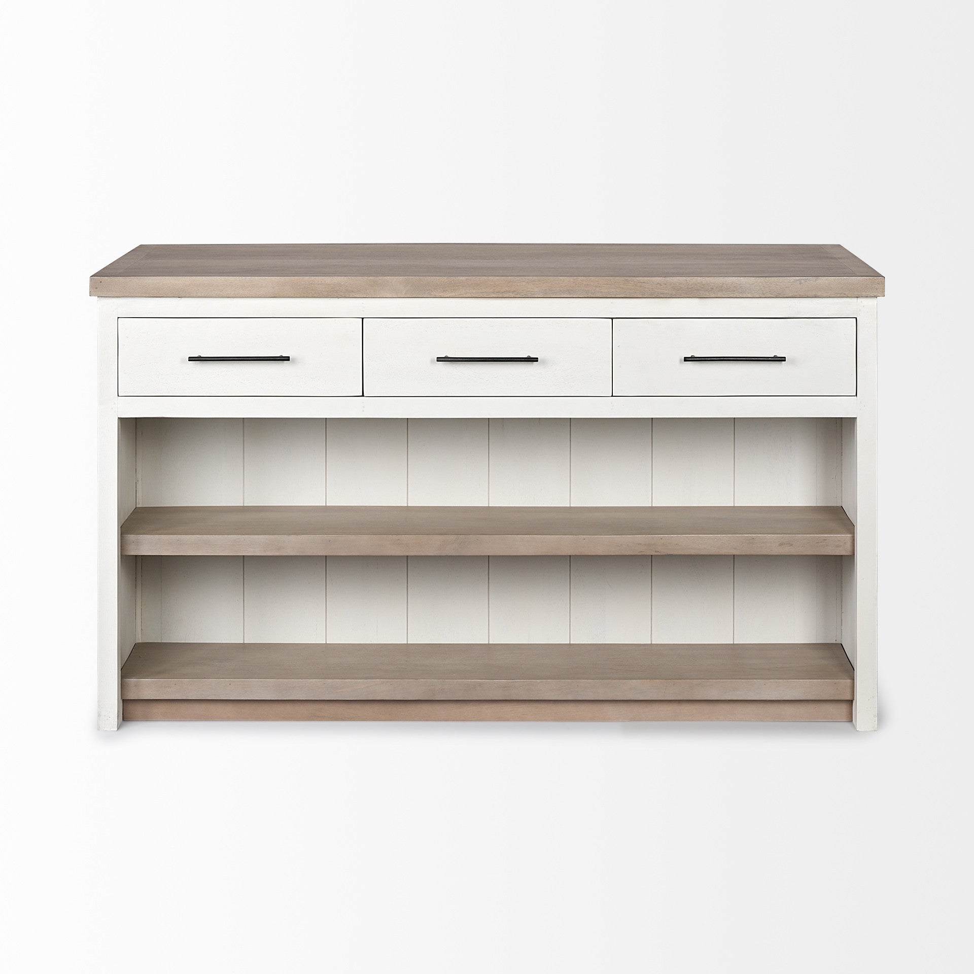 White And Brown Two Tone Wooden Kitchen Island With 3 Drawers By Homeroots | Bar Carts | Modishstore - 2