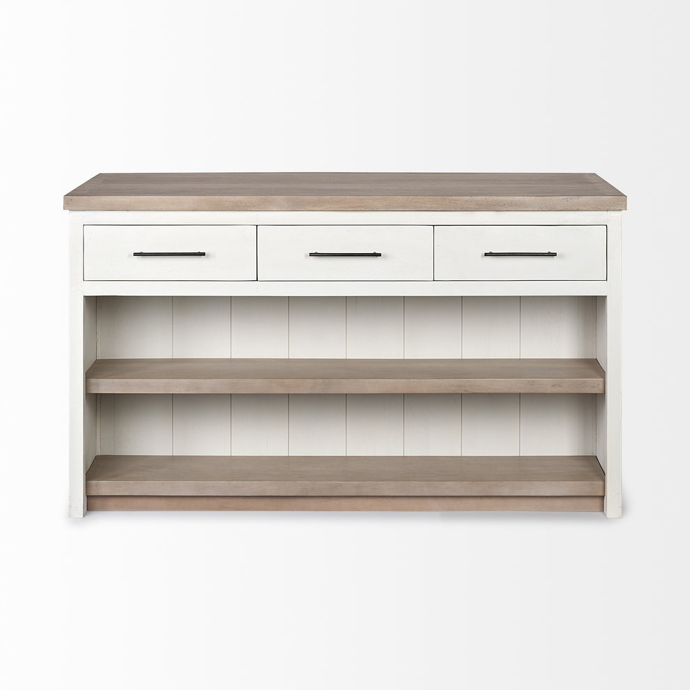 White And Brown Two Tone Wooden Kitchen Island With 3 Drawers By Homeroots | Bar Carts | Modishstore - 2