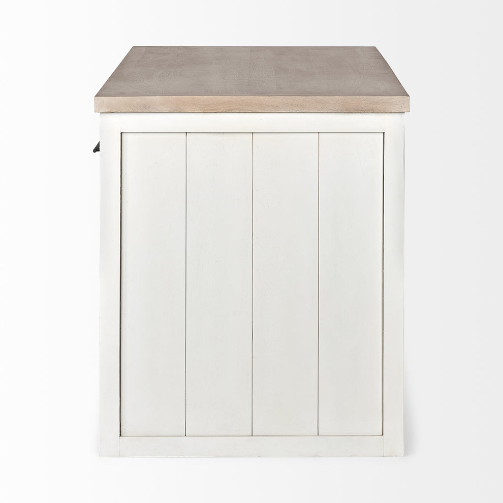 White And Brown Two Tone Wooden Kitchen Island With 3 Drawers By Homeroots | Bar Carts | Modishstore - 3