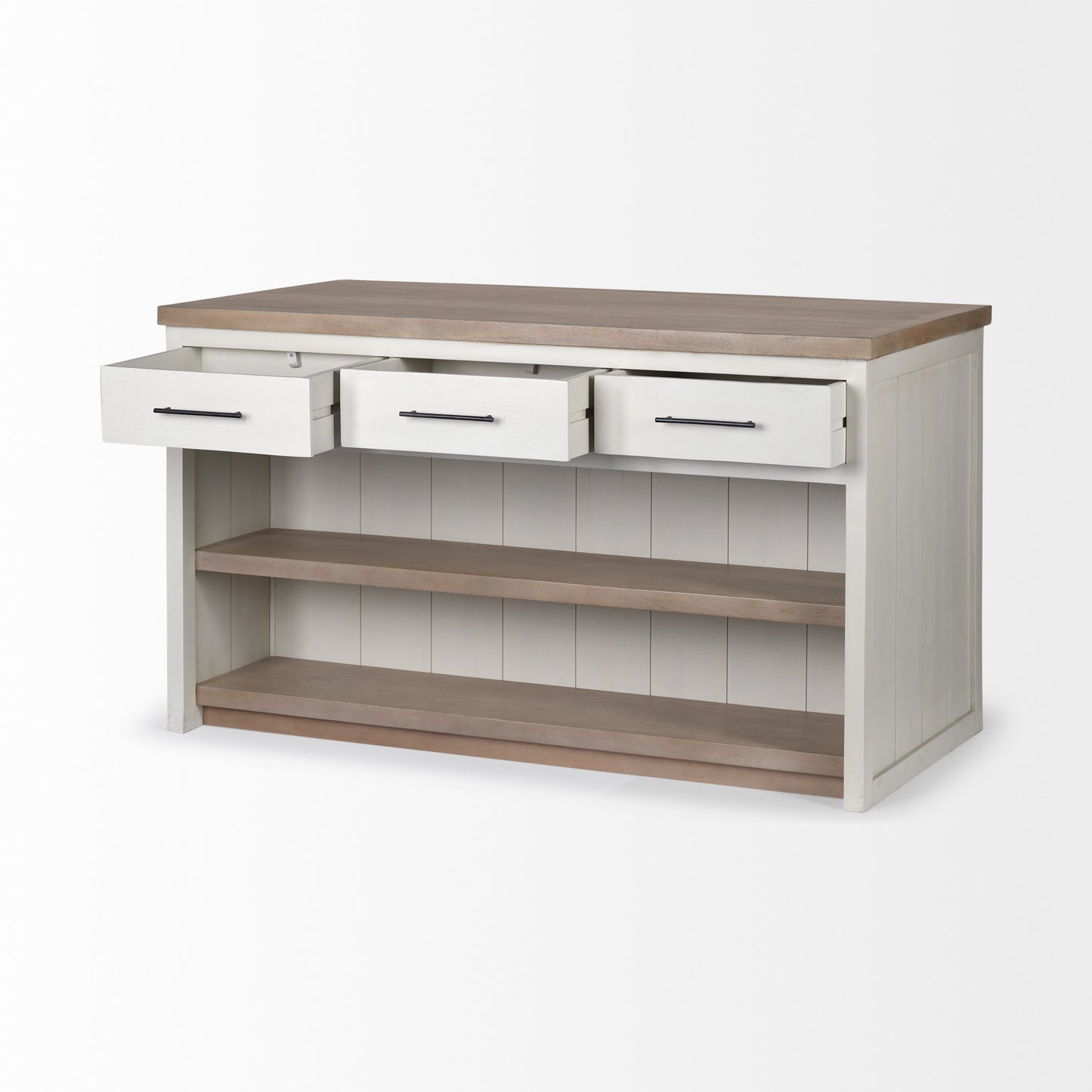 White And Brown Two Tone Wooden Kitchen Island With 3 Drawers By Homeroots | Bar Carts | Modishstore - 6