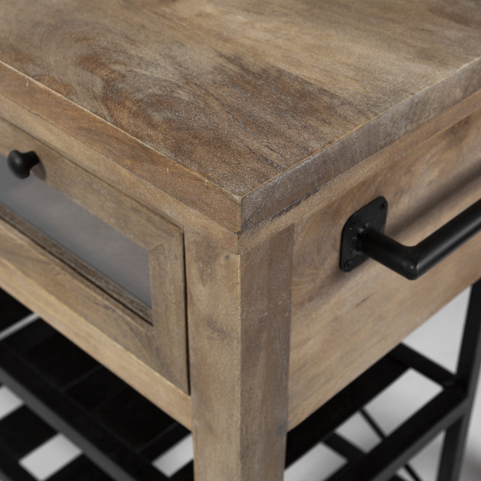 Brown Solid Wood Top Kitchen Island With Two Tier Black Metal Rolling By Homeroots | Bar Carts | Modishstore - 7