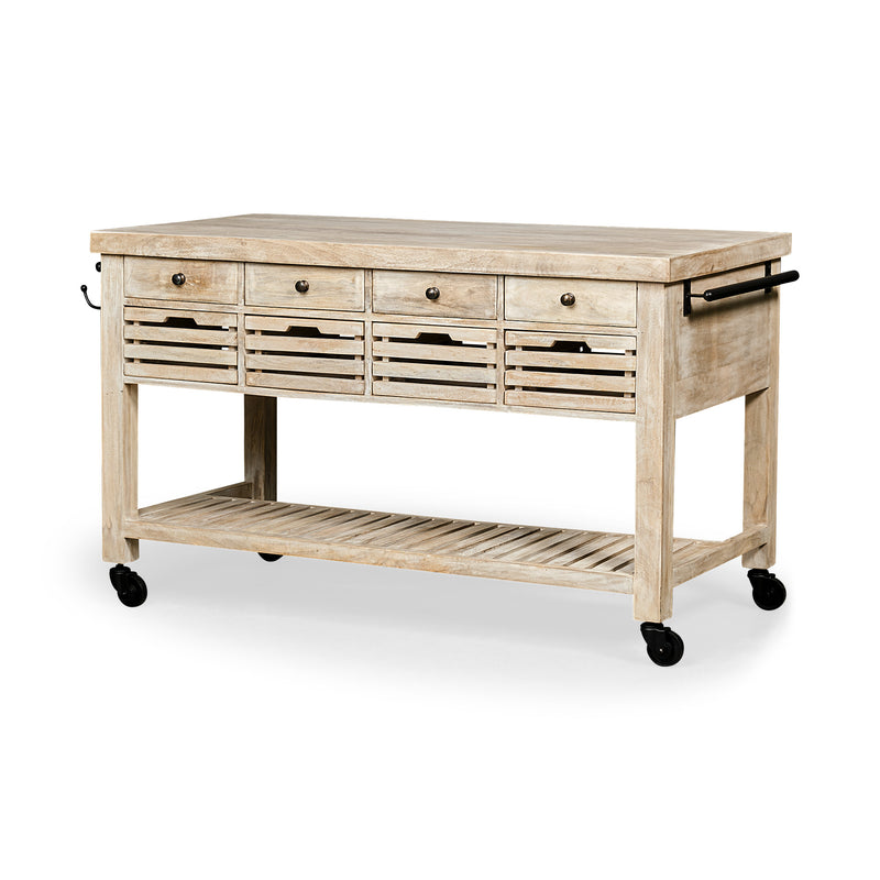 Light Brown Body Kitchen Island With Black Iron Knobs Rolling By Homeroots | Bar Carts | Modishstore
