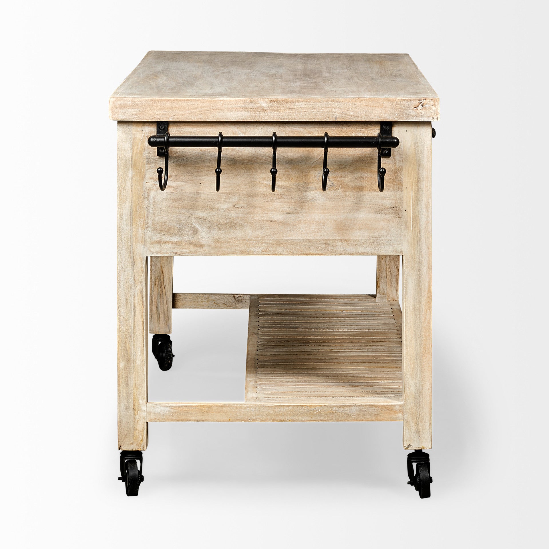 Light Brown Body Kitchen Island With Black Iron Knobs Rolling By Homeroots | Bar Carts | Modishstore - 5