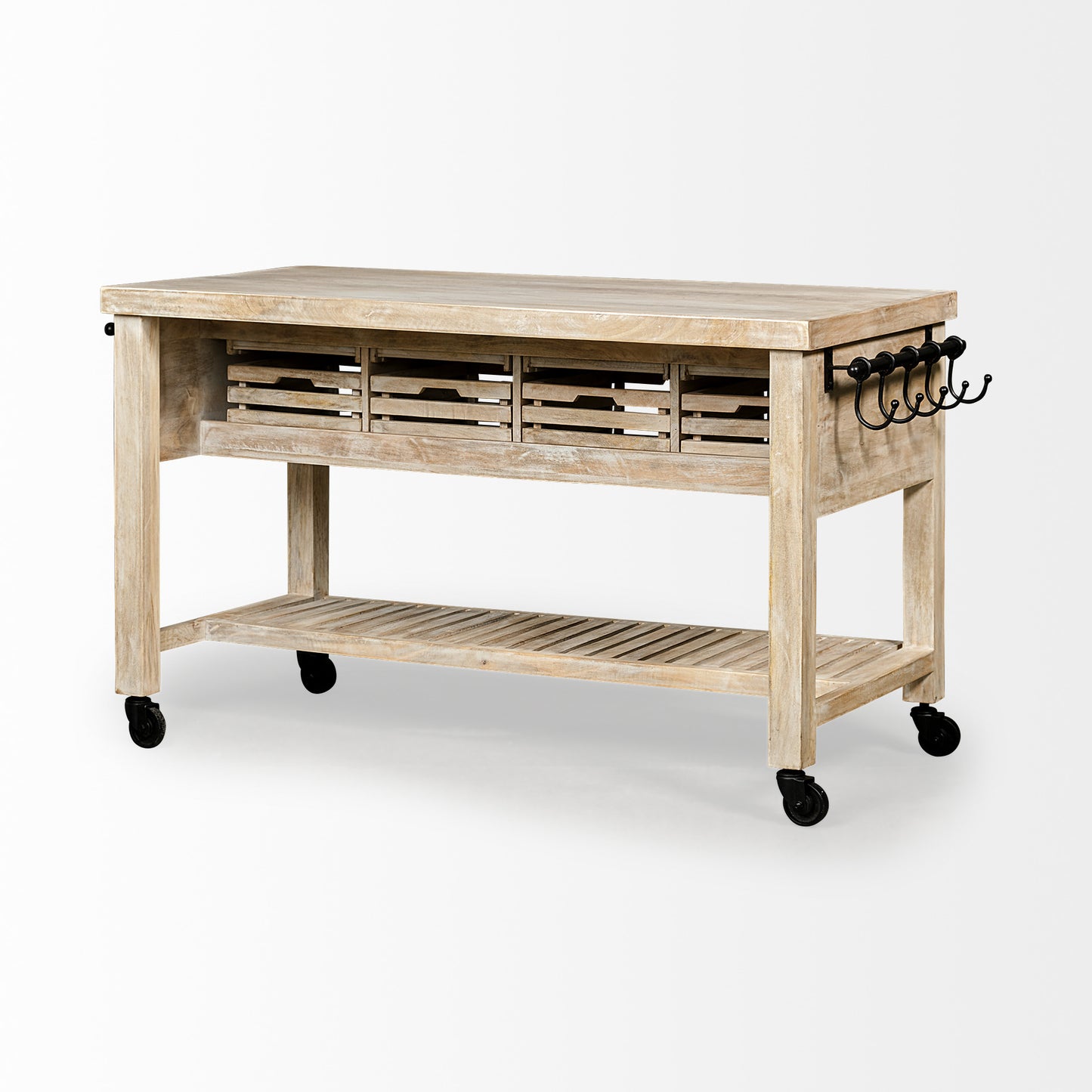 Light Brown Body Kitchen Island With Black Iron Knobs Rolling By Homeroots | Bar Carts | Modishstore - 6