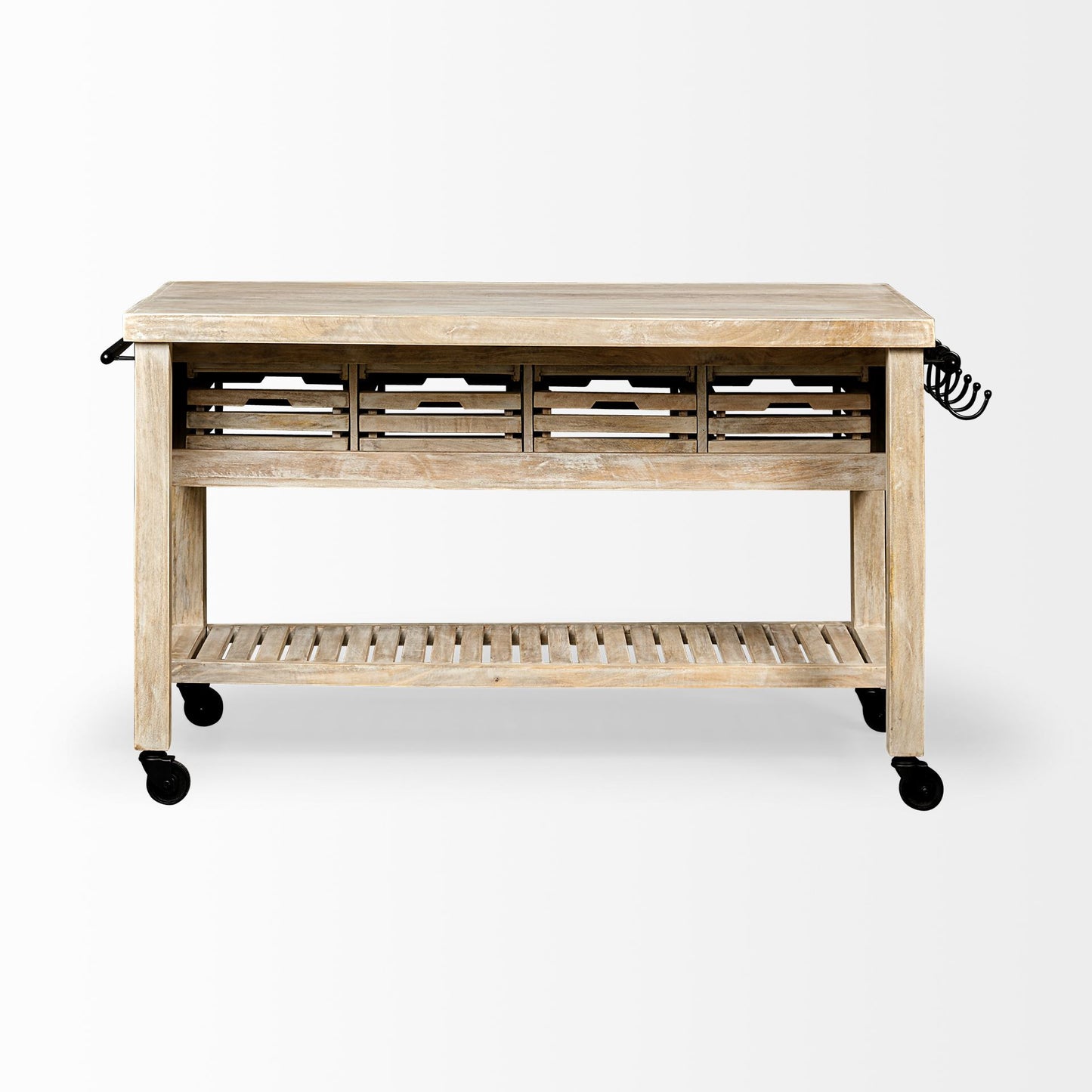 Light Brown Body Kitchen Island With Black Iron Knobs Rolling By Homeroots | Bar Carts | Modishstore - 7