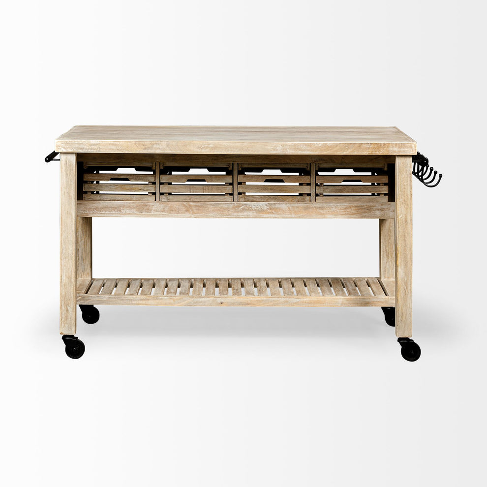 Light Brown Body Kitchen Island With Black Iron Knobs Rolling By Homeroots | Bar Carts | Modishstore - 7