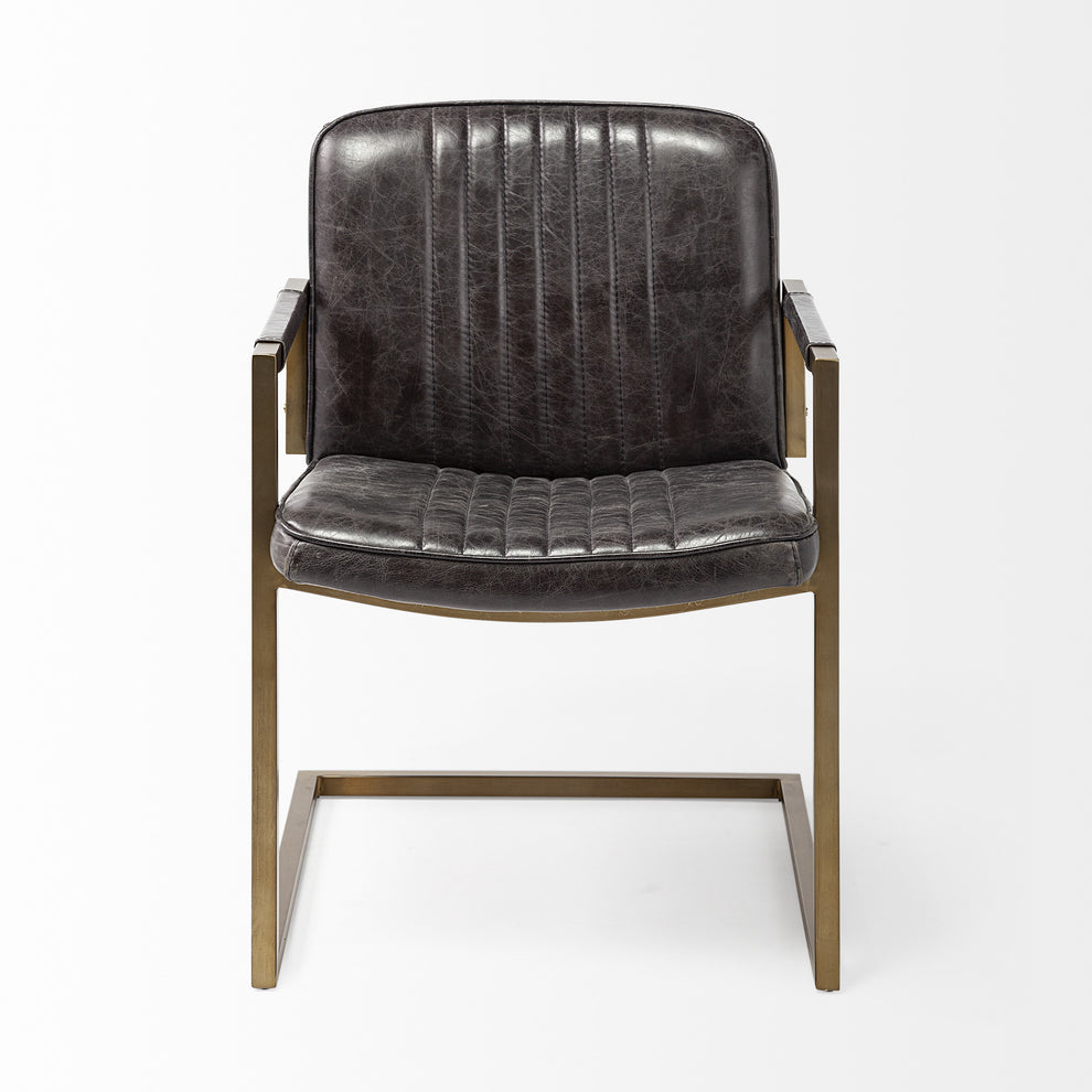 Black Leather Seat Accent Chair with Brass Frame By Homeroots | Accent Chairs | Modishstore - 2