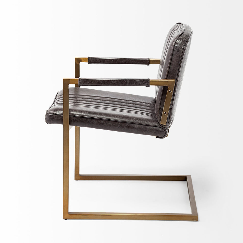 Black Leather Seat Accent Chair with Brass Frame By Homeroots | Accent Chairs | Modishstore - 3