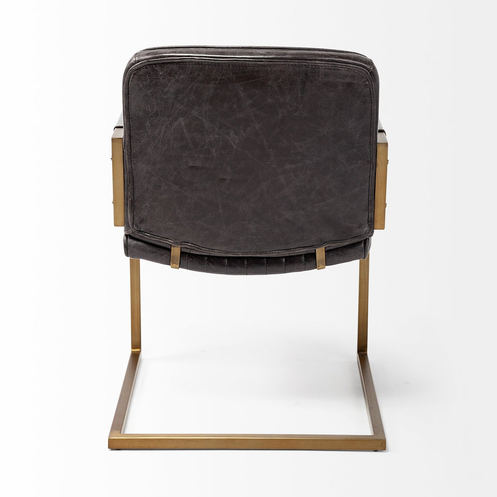 Black Leather Seat Accent Chair with Brass Frame By Homeroots | Accent Chairs | Modishstore - 4