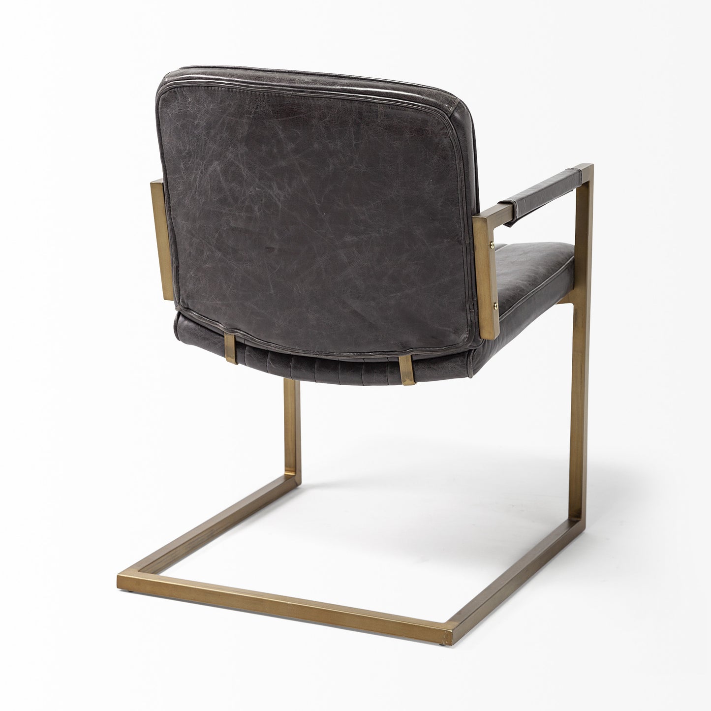 Black Leather Seat Accent Chair with Brass Frame By Homeroots