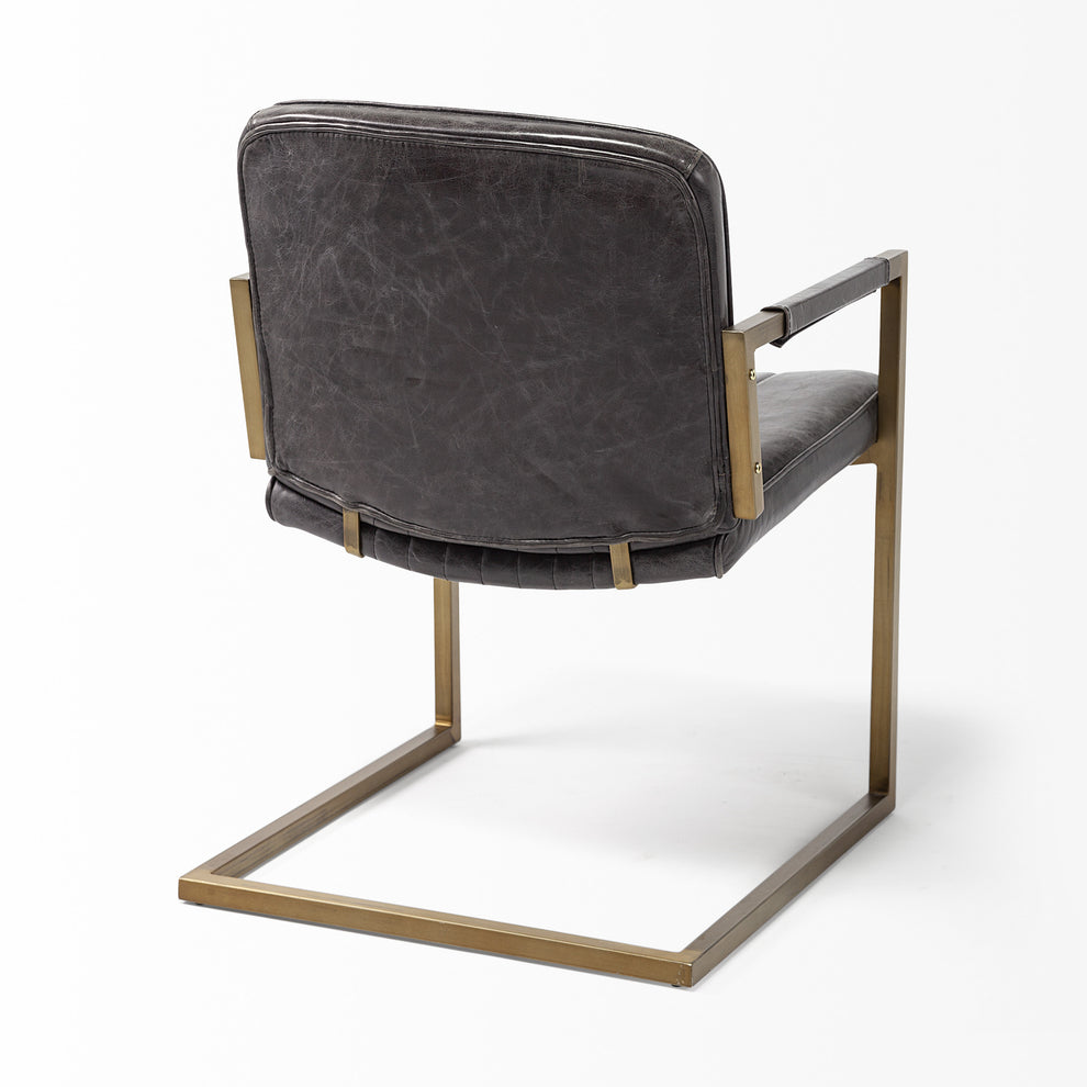 Black Leather Seat Accent Chair with Brass Frame By Homeroots | Accent Chairs | Modishstore - 5