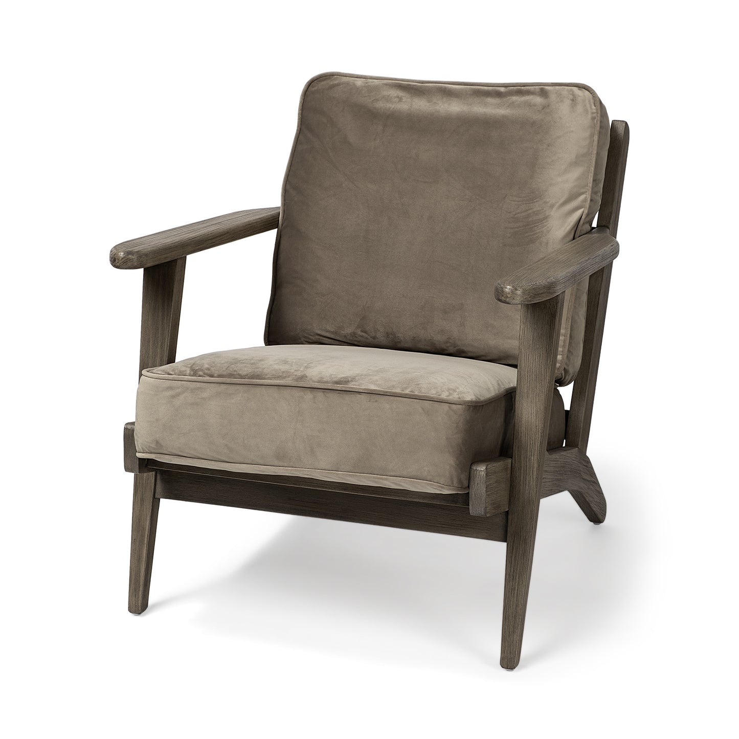Olive Velvet Accent Chair with Covered Wooden Frame By Homeroots
