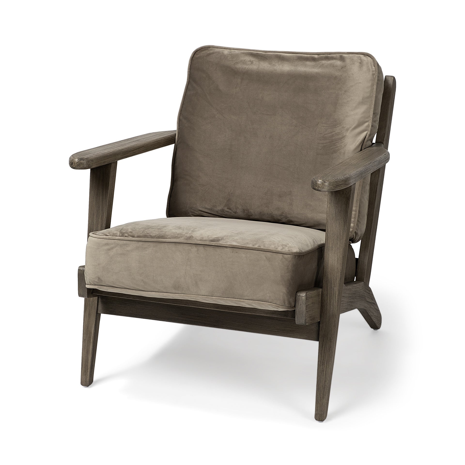 Olive Velvet Accent Chair with Covered Wooden Frame By Homeroots | Accent Chairs | Modishstore