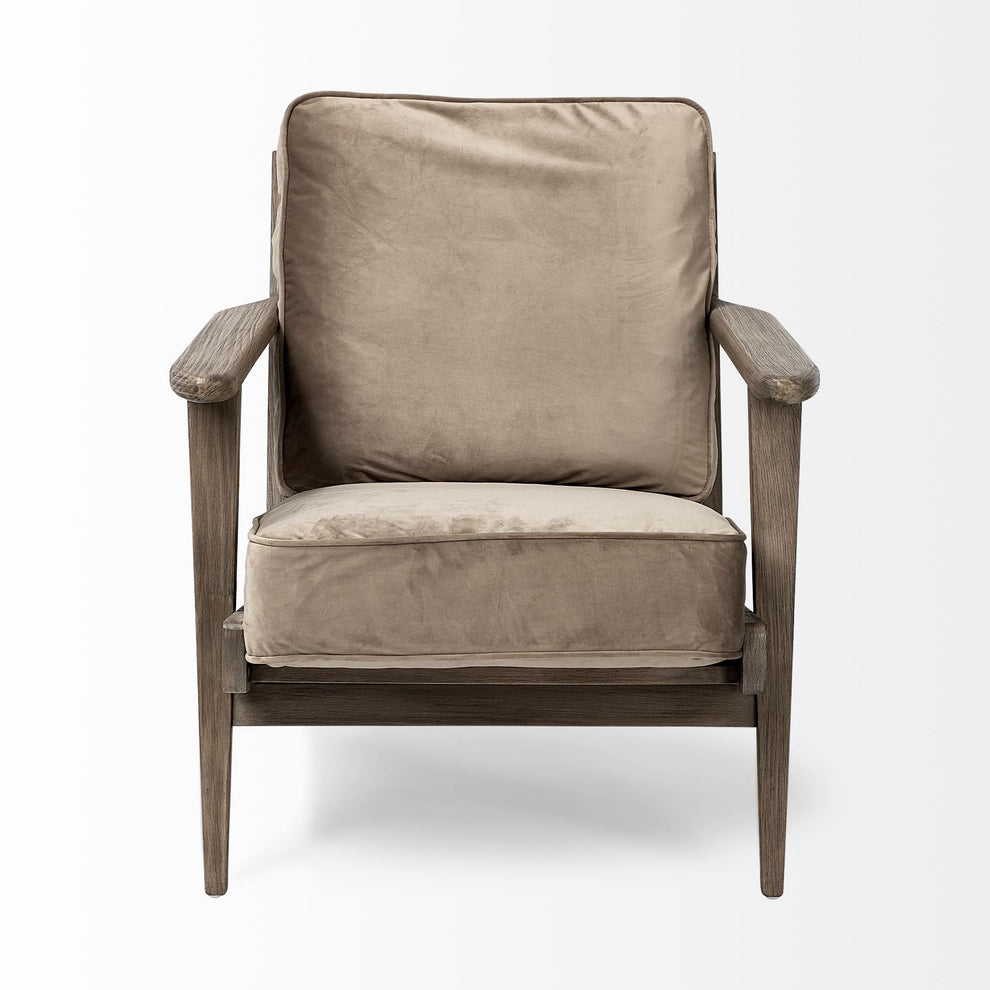 Olive Velvet Accent Chair with Covered Wooden Frame By Homeroots | Accent Chairs | Modishstore - 2