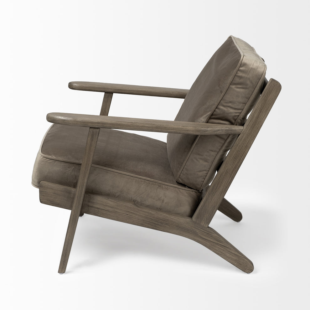 Olive Velvet Accent Chair with Covered Wooden Frame By Homeroots | Accent Chairs | Modishstore - 3