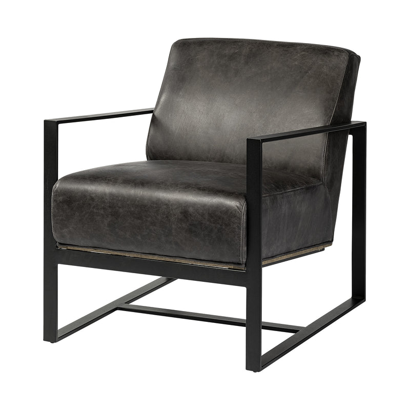 Ebony Genuine Leather Wrapped Accent Chair with Metal Frame By Homeroots | Accent Chairs | Modishstore