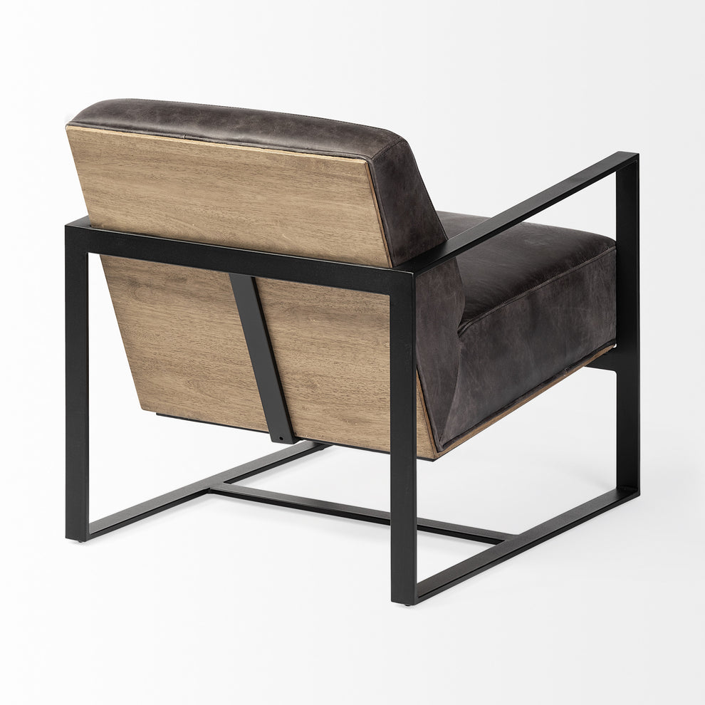 Ebony Genuine Leather Wrapped Accent Chair with Metal Frame By Homeroots | Accent Chairs | Modishstore - 5