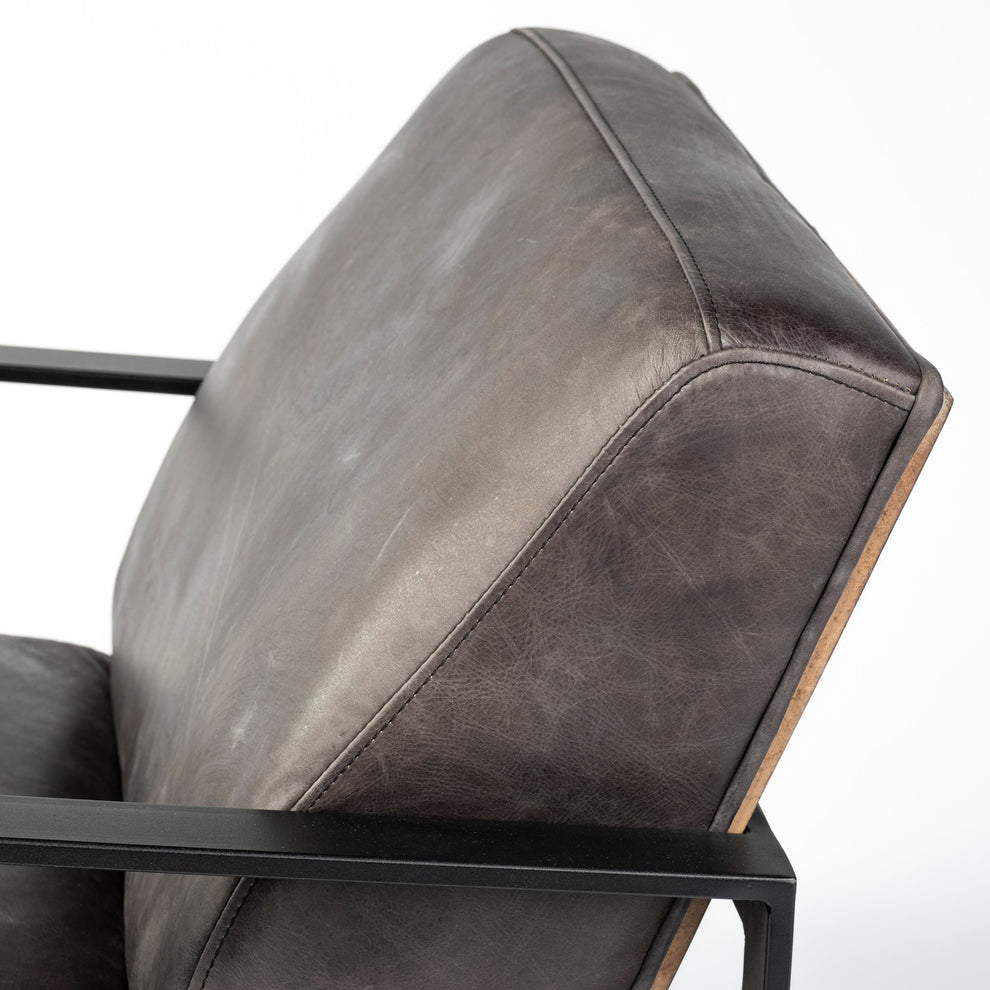 Ebony Genuine Leather Wrapped Accent Chair with Metal Frame By Homeroots | Accent Chairs | Modishstore - 6