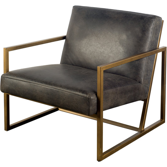 Black Leather Seat Accent Chair with Gold Metal Frame By Homeroots