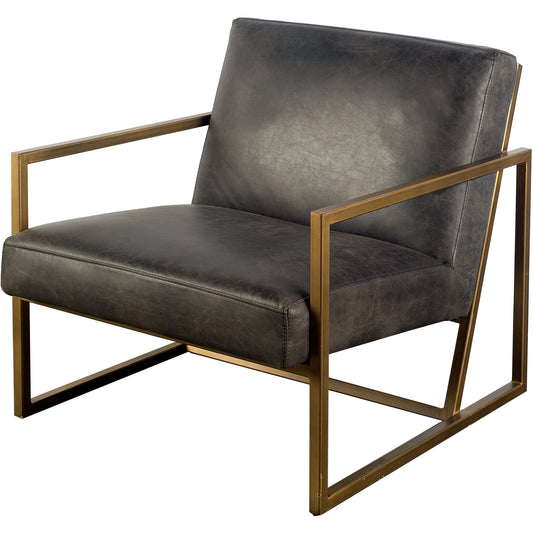 Black Leather Seat Accent Chair with Gold Metal Frame By Homeroots | Accent Chairs | Modishstore