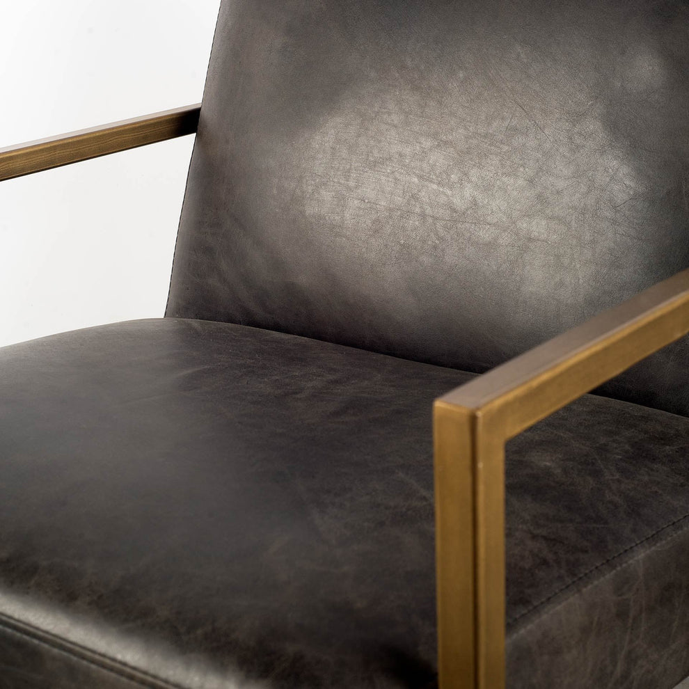 Black Leather Seat Accent Chair with Gold Metal Frame By Homeroots | Accent Chairs | Modishstore - 2