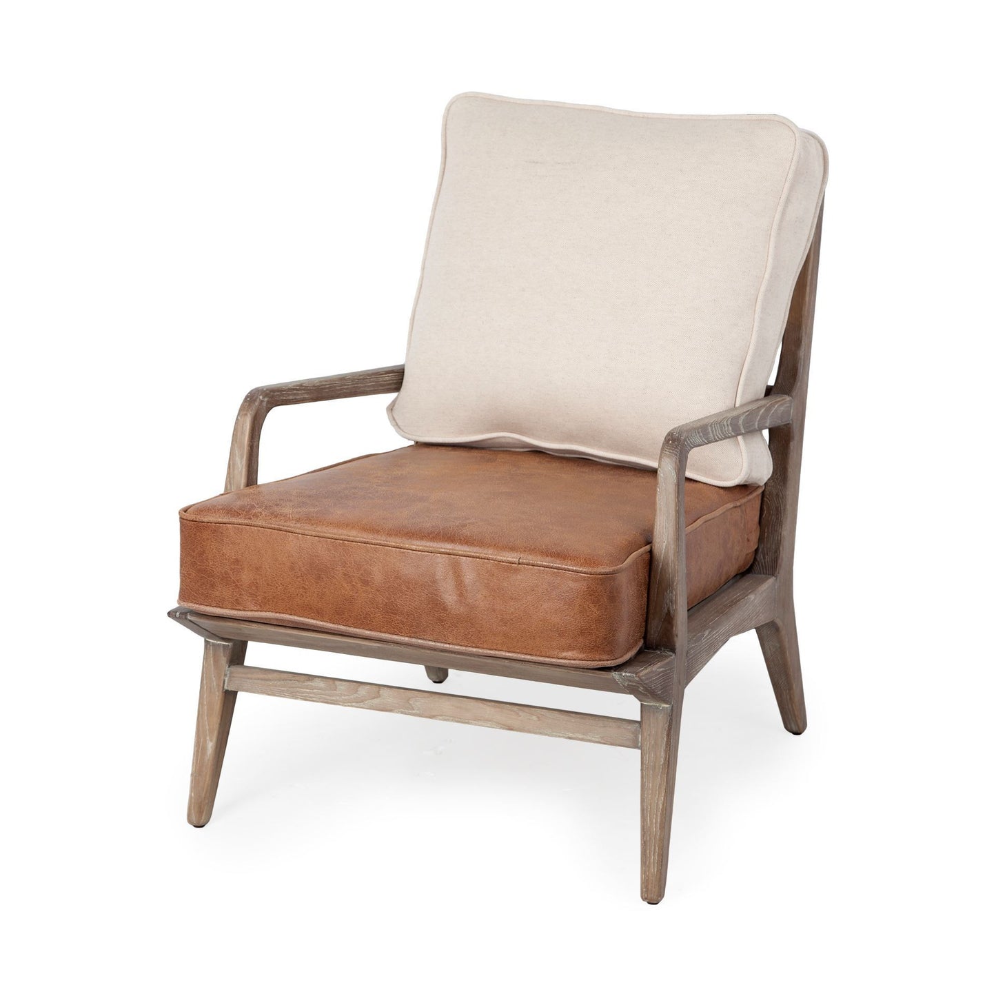 Brown Leather Seat Accent Chair with Off White Fabric By Homeroots | Accent Chairs | Modishstore