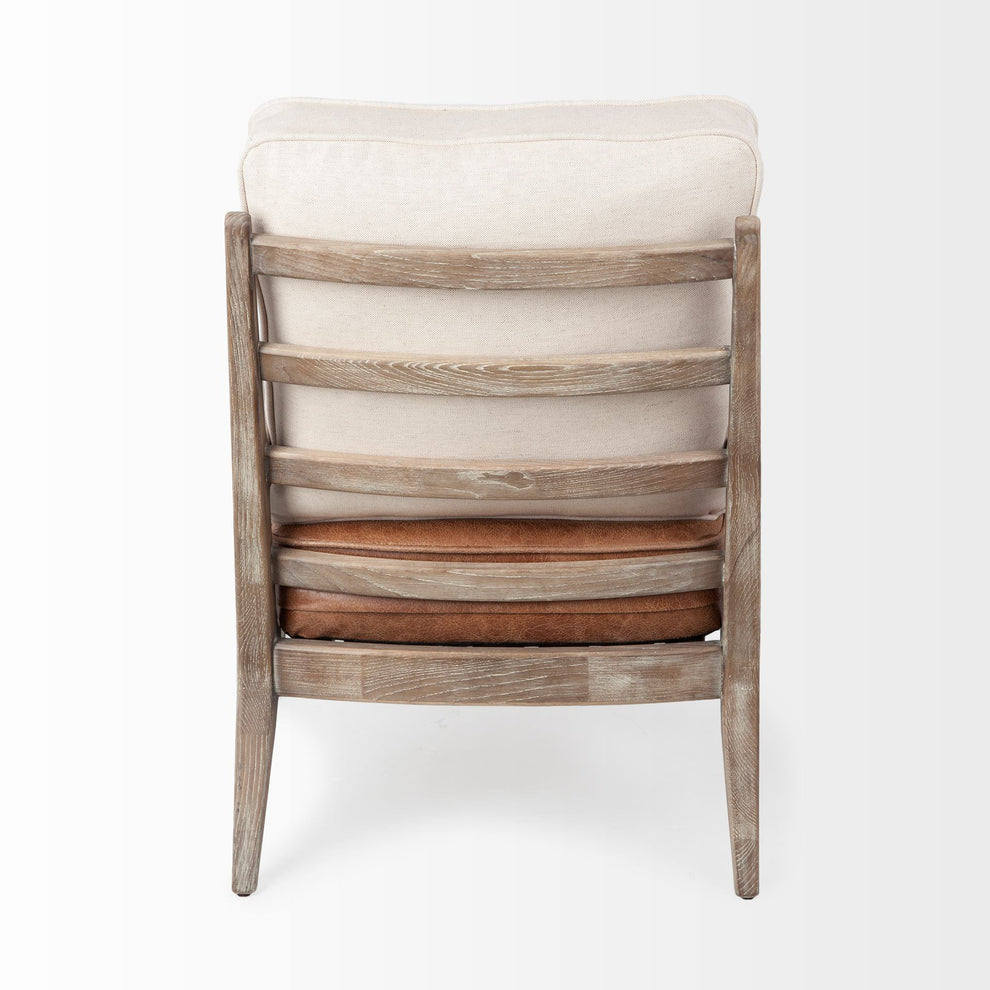 Brown Leather Seat Accent Chair with Off White Fabric By Homeroots | Accent Chairs | Modishstore - 4