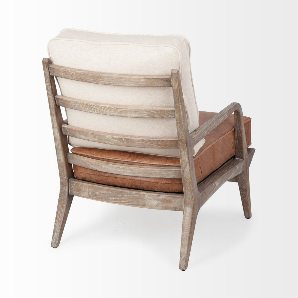 Brown Leather Seat Accent Chair with Off White Fabric By Homeroots | Accent Chairs | Modishstore - 5