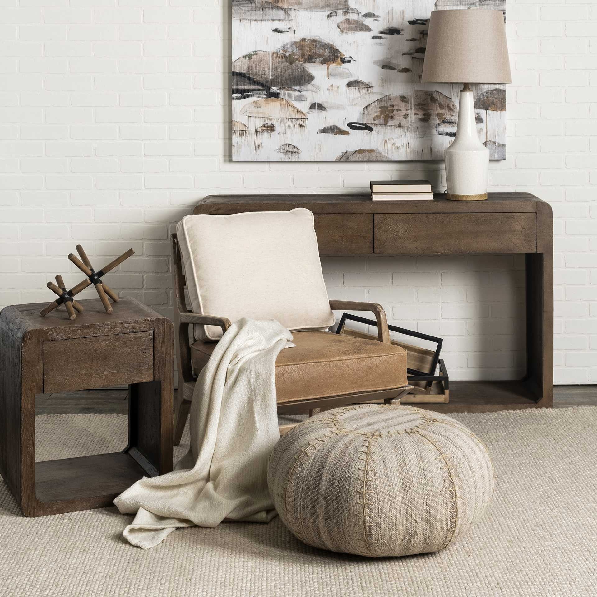 Brown Leather Seat Accent Chair with Off White Fabric By Homeroots | Accent Chairs | Modishstore - 7