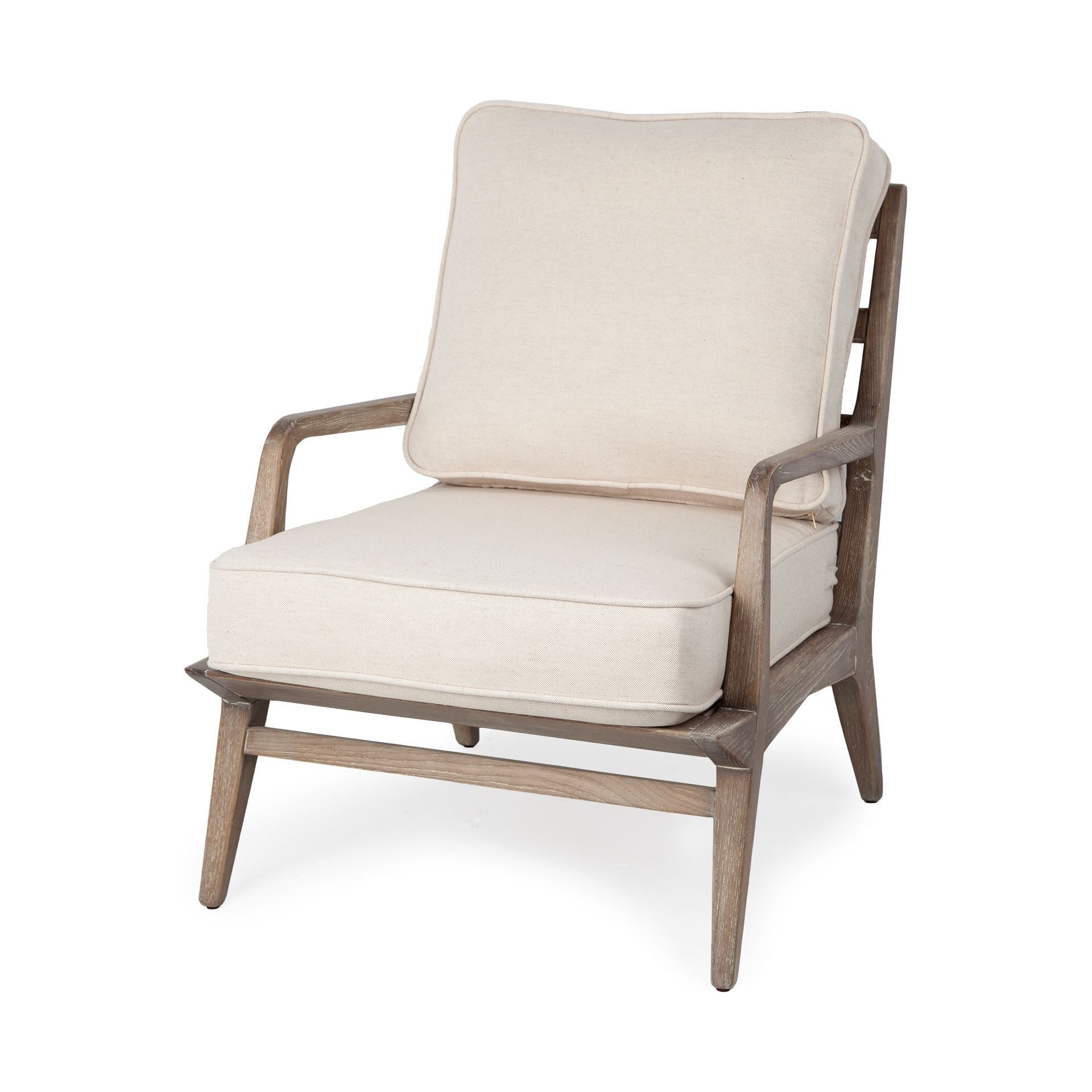 Off White Fabric Seat Accent Chair with Ash Wood Frame By Homeroots | Accent Chairs | Modishstore